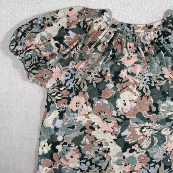 Maeve Anthropologie Blouse Womens Large Floral Print Linen Puff Sleeve Top - Picture 6 of 14